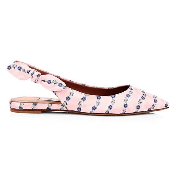 New Tabitha Simmons Floral Jacquard Point-Toe Light Pink Slingback Flats NWT 9.5 - Picture 3 of 11